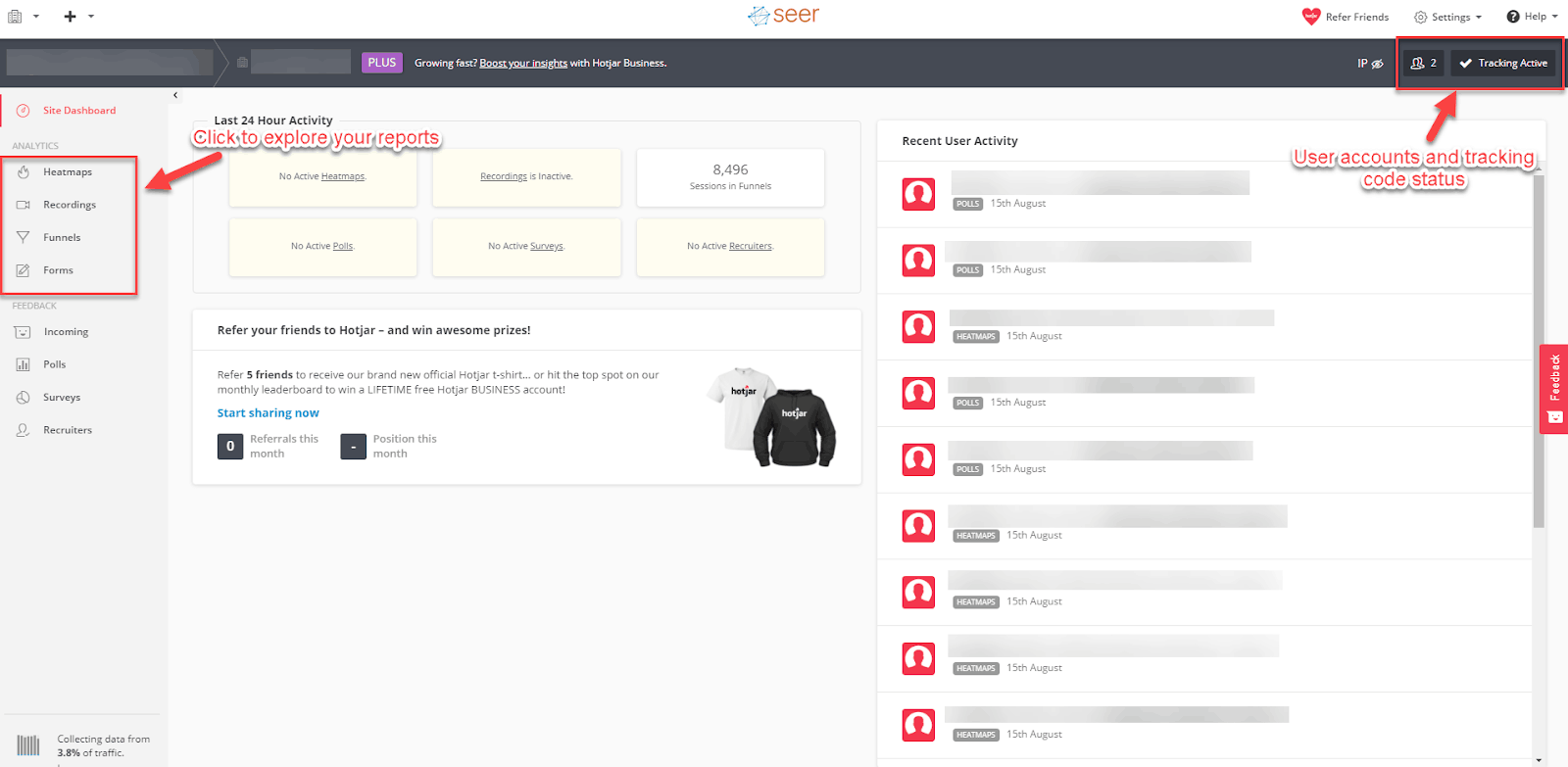 HotJar interface for split testing