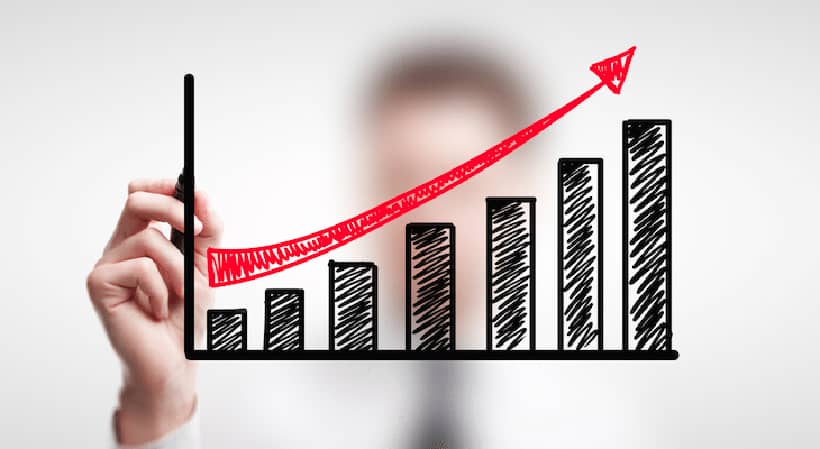 A graph showing data increasing.