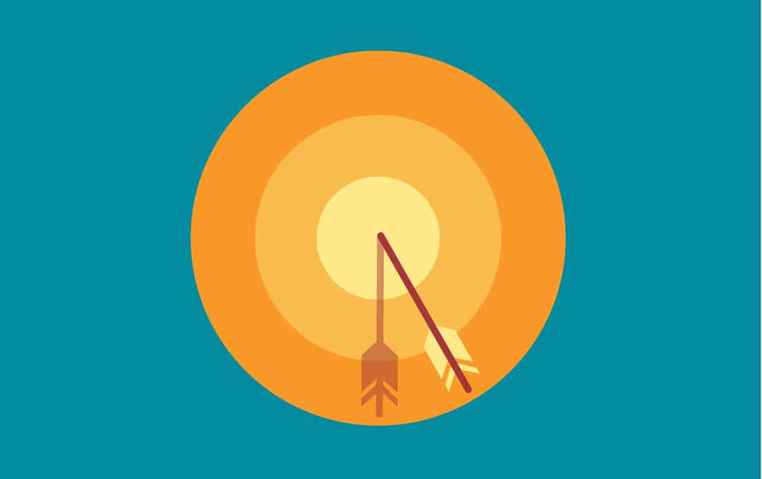 A bullseye with an arrow representing hitting the target audience.